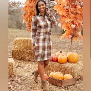 NWT The Children's Place Women's Plaid Shirt Dress in Ginger Bread Size S